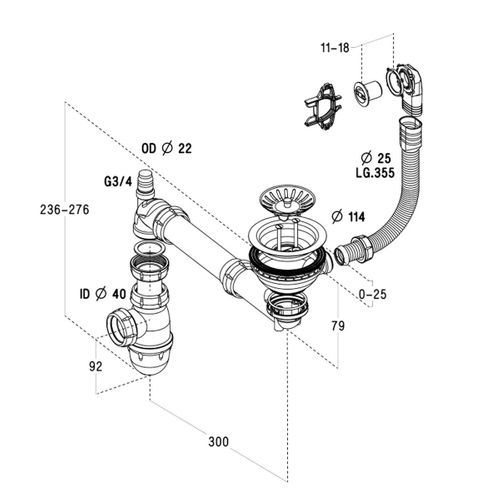 Vidage Manuel 1 Bac Cuipd123 Pour Évier Céramique Cisterna Et Felix - Siphon Gain De Place
