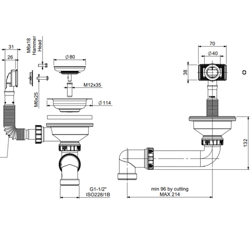 Vidage Manuel Évier 1 Bac Helika Luny - Siphon Gain De Place