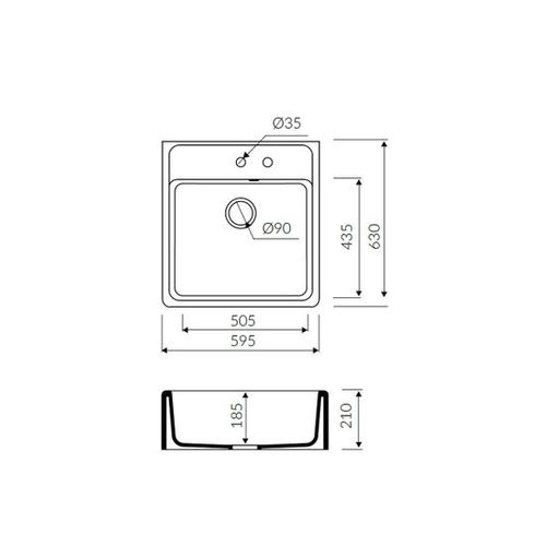Évier Timbre D'office Granit Noir Kümbad Kiwi 1 Bac 595x630