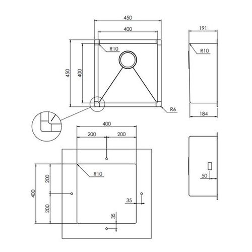 Evier Sous Plan Inox Lisse Vibrato Luisina 1 Bac 450x450 Mm