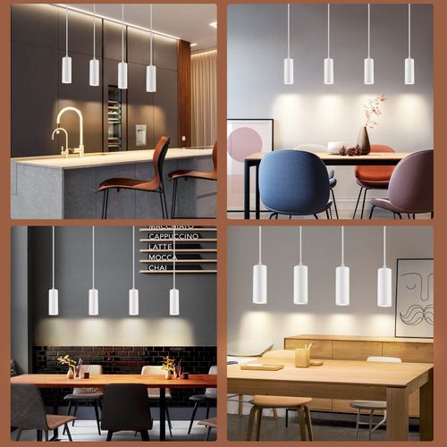 Suspension 4 Flamme Bois Gu10 Blanc Réglable Hauteur Moderne