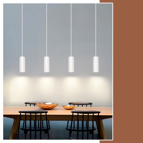 Suspension 4 Flamme Bois Gu10 Blanc Réglable Hauteur Moderne