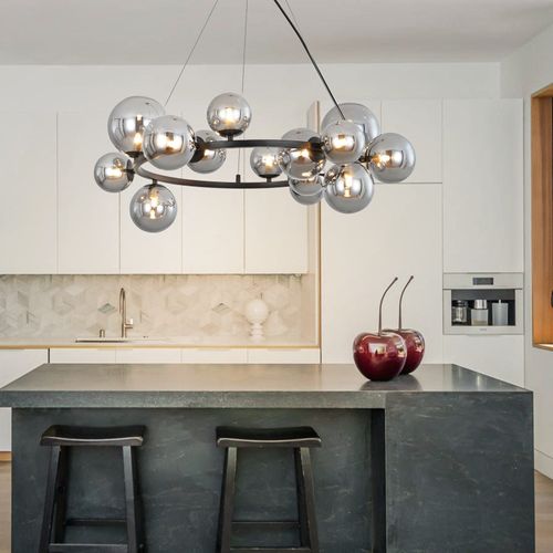 Suspension 14 Flammes G9 Gris Verre