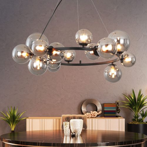 Suspension 14 Flammes G9 Gris Verre