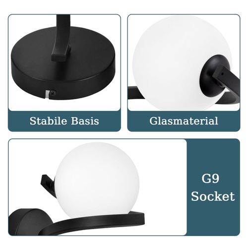 Applique Noir 1 Flamme G9 Moderne Lampe Métal Boule De Verre Blanche