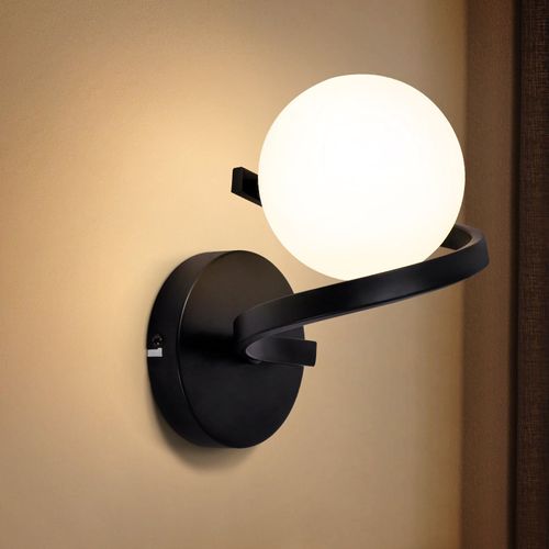 Applique Noir 1 Flamme G9 Moderne Lampe Métal Boule De Verre Blanche
