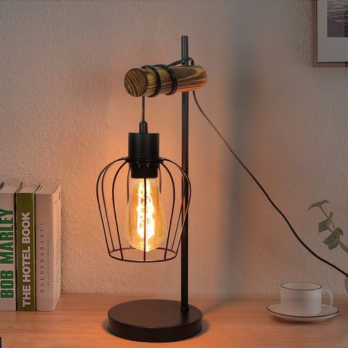 Lampe De Table Noire Vintage Lampe de Chevet E27 Bois Lampe De Table pour Bureau