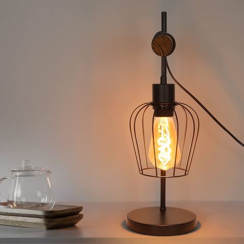 Lampe De Table Noire Vintage Lampe de Chevet E27 Bois Lampe De Table pour Bureau