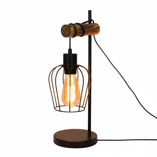 Lampe De Table Noire Vintage Lampe de Chevet E27 Bois Lampe De Table pour Bureau