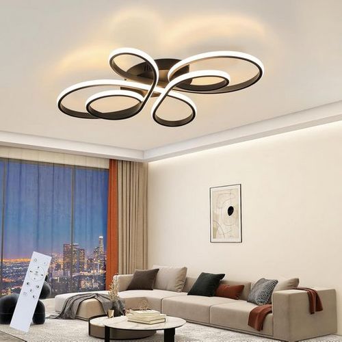 Plafonnier LED Noir 65w Avec Télécommande En Forme De Papillon Design Moderne