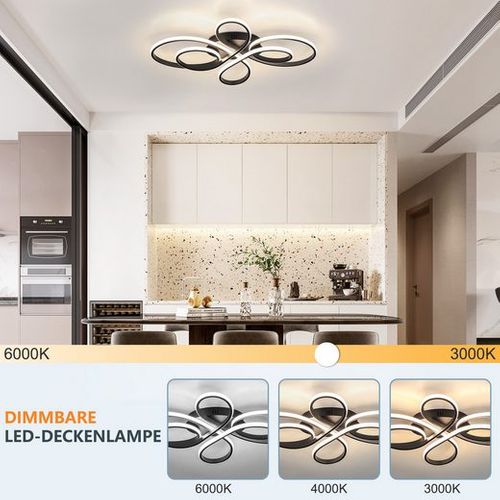 Plafonnier LED Noir 65w Avec Télécommande En Forme De Papillon Design Moderne
