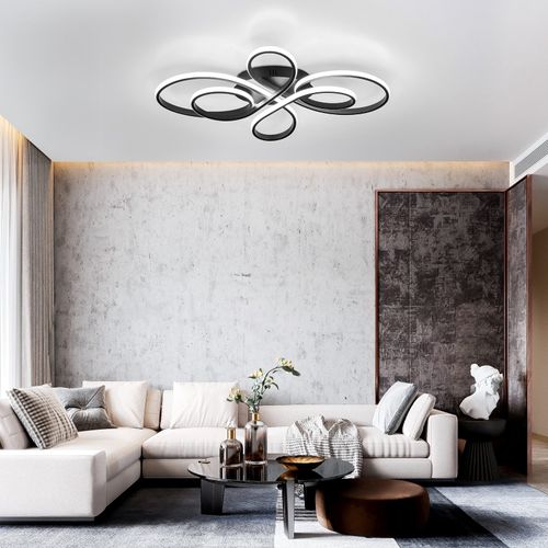 Plafonnier LED Noir 65w Avec Télécommande En Forme De Papillon Design Moderne