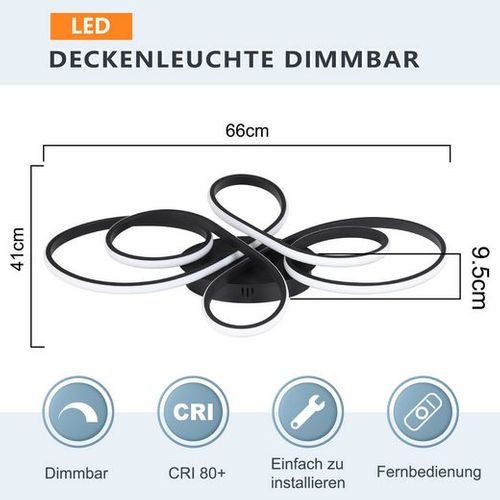 Plafonnier LED Noir 65w Avec Télécommande En Forme De Papillon Design Moderne