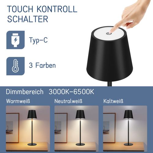 Lampe De Bureau LED Lampe De Table Sans Fil  Actile Extérieur Dimmable Noir Ip54 USB