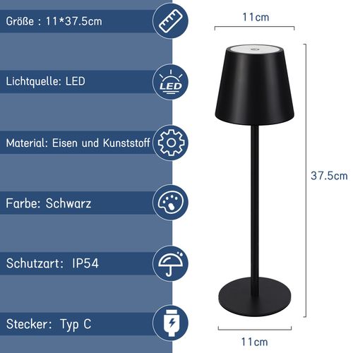 Lampe De Bureau LED Lampe De Table Sans Fil  Actile Extérieur Dimmable Noir Ip54 USB