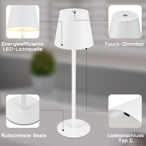 Lot De 2 Lampe De Table LED Lampe De Chevet Sans Fil Tactile Dimmable Ip54