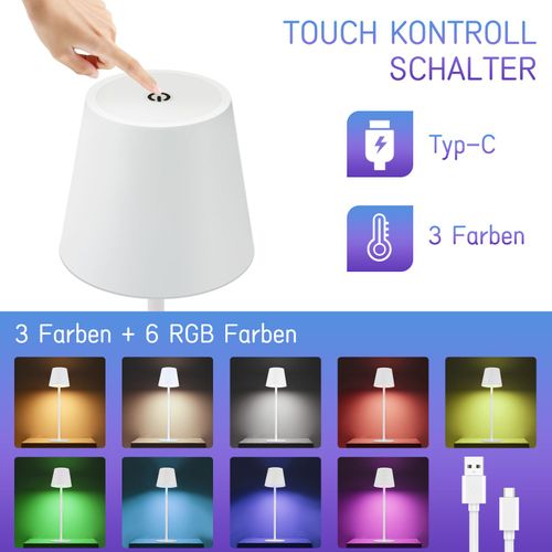 Lot De 2 Lampes De Table Fil LED Rgb Tactile Dimmable Ip54 USB
