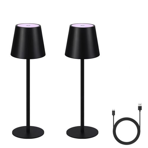 Lampes De Table Lot De 2 LED Rgb Tactile Sans Fil Noir Ip54 USB