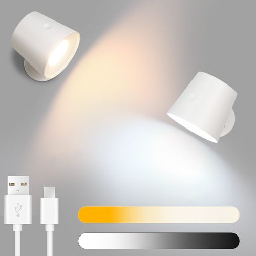 Applique LED 2 Pièces Avec Batterie Commande Tactile Rotative à 360° 3 Niveaux De Luminosité Blanc