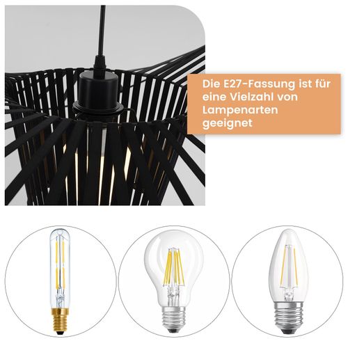 Suspension Noire Lampe Suspendue Salon E27 Design Moderne 140 Cm