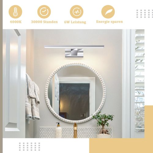 Applique Miroir LED 6w 30cm Etanche Ip44 Chrome Moderne Blanc Neutre 4000k