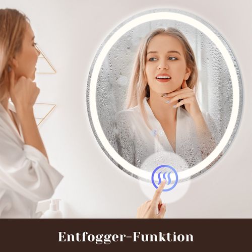 Miroir Lumineux Salle De Bain Rond 50 Cm LED, Mural Interrupteur Tactile Ip44 Réglable 3000k-6500k