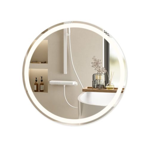 Miroir Lumineux Salle De Bain Rond 50 Cm LED, Mural Interrupteur Tactile Ip44 Réglable 3000k-6500k