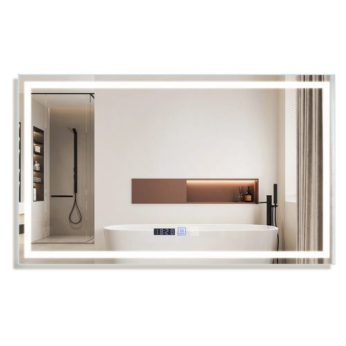 Miroir Lumineux Salle De Bain 100x60 Cm LED Ip44 Interrupteur Horloge Désembuage Réglable