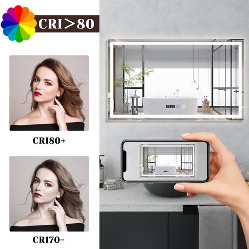 Miroir Lumineux Salle De Bain 100x60 Cm LED Ip44 Interrupteur Horloge Désembuage Réglable