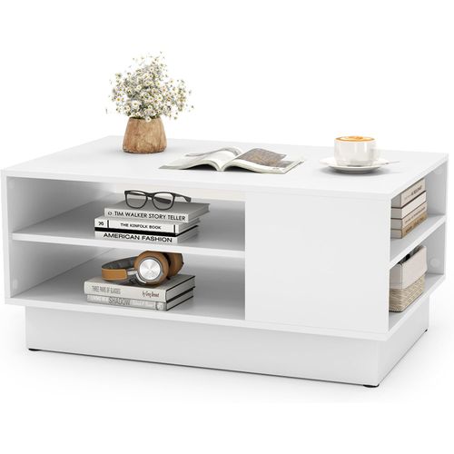 Table Basse, Table De Salon Avec 2 Étagères, Base Épaissie, Rangement, 86 X 56 X 41 Cm (blanc)