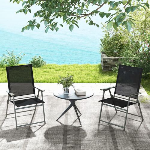 Lot De 2 Chaise De Jardin Exterieur, Fauteuil De Jardin, 62 X 58 X 96 Cm, Charge 150 Kg, Noir
