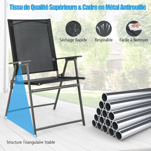 Lot De 2 Chaise De Jardin Exterieur, Fauteuil De Jardin, 62 X 58 X 96 Cm, Charge 150 Kg, Noir