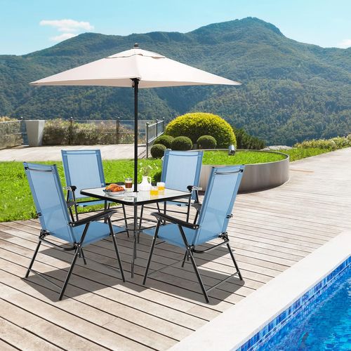 Lot De 4 Chaises De Jardin Pliables En Textilène Respirant Chaises De Camping Bleu