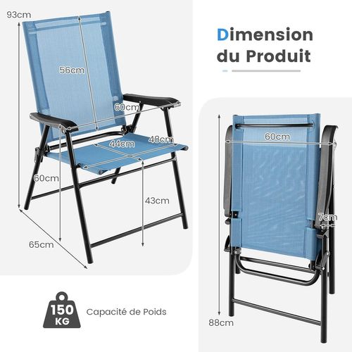 Lot De 4 Chaises De Jardin Pliables En Textilène Respirant Chaises De Camping Bleu