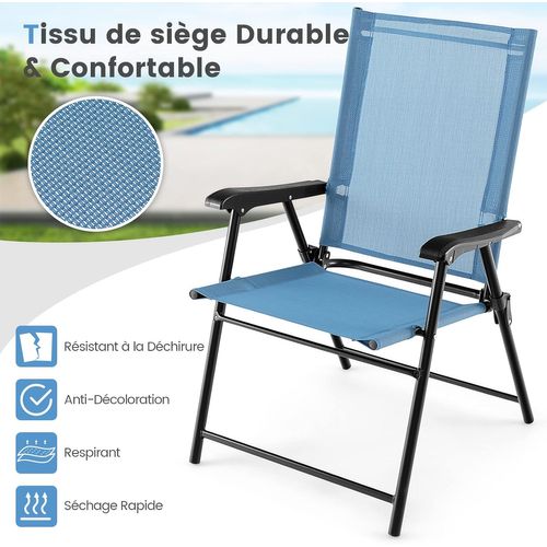 Lot De 4 Chaises De Jardin Pliables En Textilène Respirant Chaises De Camping Bleu