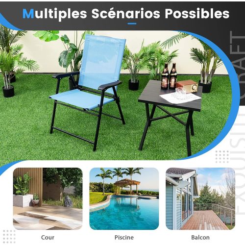 Lot De 4 Chaises De Jardin Pliables En Textilène Respirant Chaises De Camping Bleu