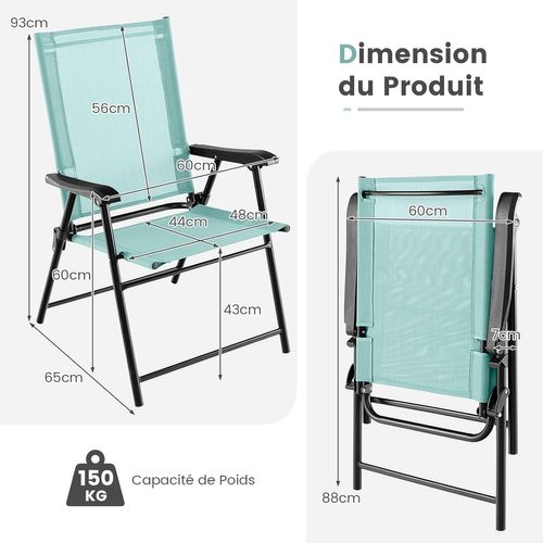 Lot De 4 Chaises De Jardin Pliables En Textilène Respirant Chaises De Camping Vert