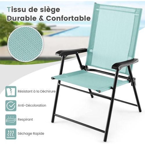 Lot De 4 Chaises De Jardin Pliables En Textilène Respirant Chaises De Camping Vert
