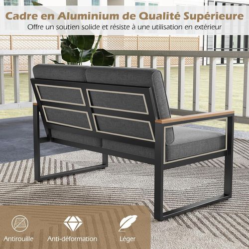 Salon De Jardin 2 Pièces Avec Table Basse Causeuse, Ensemble De Meubles D'extérieur En Aluminium
