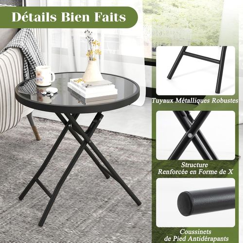 Table De Jardin Bistro Ronde Pliante De 46 Cm, Table Basse Extérieur Avec Plateau, Charge 50 Kg Noir