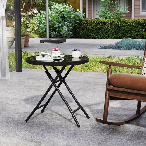 Table De Jardin Bistro Ronde Pliante De 46 Cm, Table Basse Extérieur Avec Plateau, Charge 50 Kg Noir