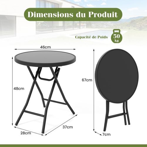 Table De Jardin Bistro Ronde Pliante De 46 Cm, Table Basse Extérieur Avec Plateau, Charge 50 Kg Noir