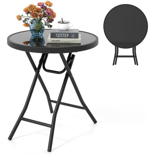 Table De Jardin Bistro Ronde Pliante De 46 Cm, Table Basse Extérieur Avec Plateau, Charge 50 Kg Noir