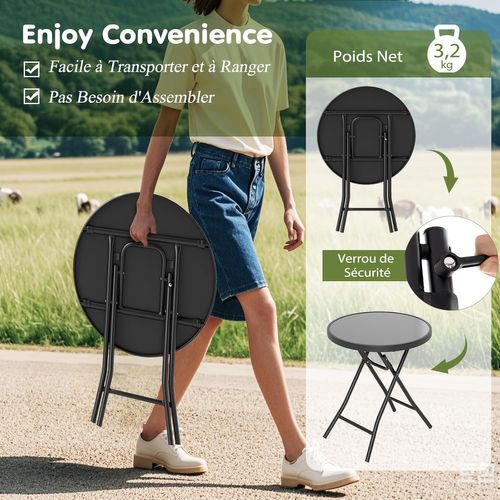Table De Jardin Bistro Ronde Pliante De 46 Cm, Table Basse Extérieur Avec Plateau, Charge 50 Kg Noir