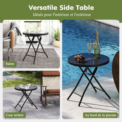 Table De Jardin Bistro Ronde Pliante De 46 Cm, Table Basse Extérieur Avec Plateau, Charge 50 Kg Noir
