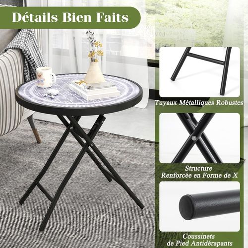Table De Jardin Bistro Ronde Pliante De 46 Cm, Table Basse Extérieur Avec Plateau, Charge 50 Kg Gris