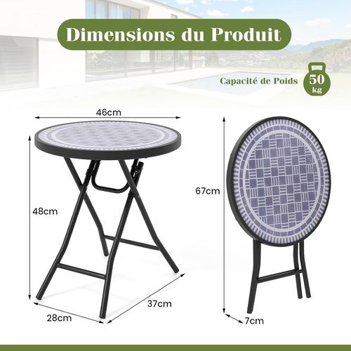 Table De Jardin Bistro Ronde Pliante De 46 Cm, Table Basse Extérieur Avec Plateau, Charge 50 Kg Gris