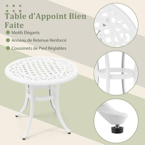 Table De Jardin Ronde 60 Cm En Fonte D'aluminium, Table D'appoint D’extérieur (blanc)