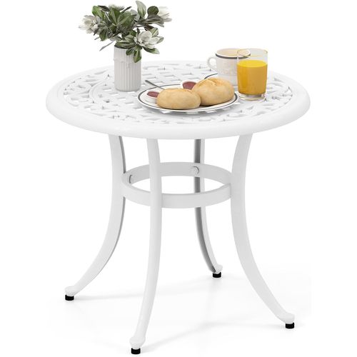 Table De Jardin Ronde 60 Cm En Fonte D'aluminium, Table D'appoint D’extérieur (blanc)