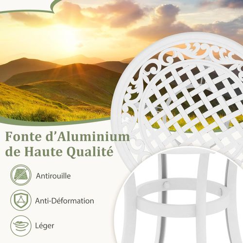 Table De Jardin Ronde 60 Cm En Fonte D'aluminium, Table D'appoint D’extérieur (blanc)